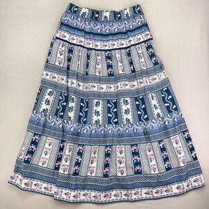 Ophelia+Indigo Maxi Skirt Womens XL Blue Floral Cotton Cottagecore Prairie Retro